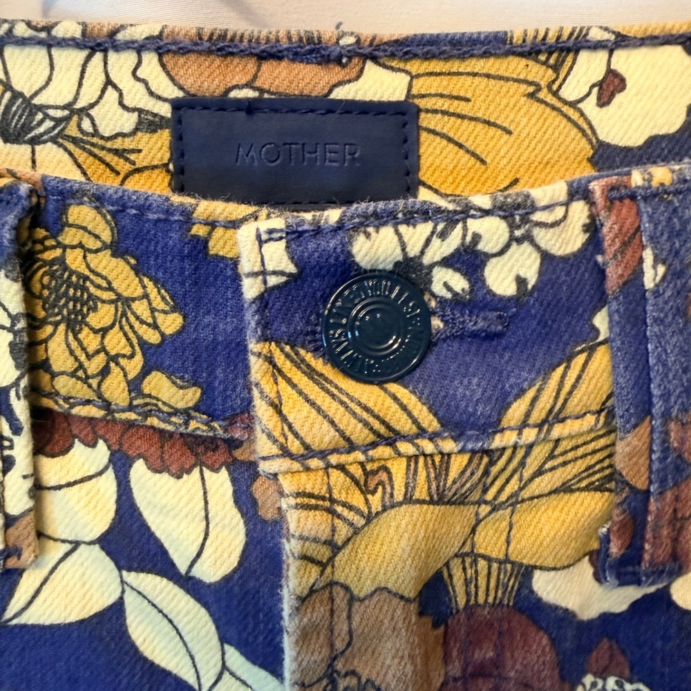 MOTHER Size 28 Rider High Waist Ankle Straight Leg Jean Buncha Blooms Blue Brown - Picture 4 of 14